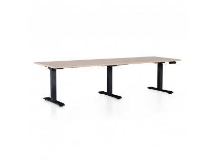 Výškově nastavitelný stůl OfficeTech Long, 240 x 80 cm, černá podnož, dub