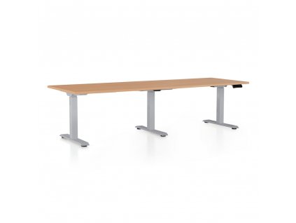 Výškově nastavitelný stůl OfficeTech Long, 240 x 80 cm, šedá podnož, buk