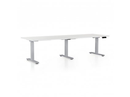 Výškově nastavitelný stůl OfficeTech Long, 240 x 80 cm, šedá podnož, bílá