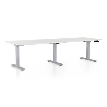 Výškově nastavitelný stůl OfficeTech Long, 240 x 80 cm, šedá podnož, bílá