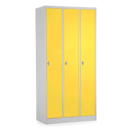 Fém szekrény - 3 szakasz, 90 x 50 x 180 cm, csavaros zár, sárga - ral 1023