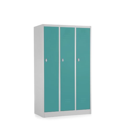 Fém szekrény - 3 szakasz, 90 x 50 x 150 cm, csavaros zár, zöld - ral 6033