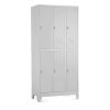 Fém szekrény - 6 doboz, 90 x 45 x 195 cm, fix lábakkal, lakathoz zár, világos szürke - ral 7035