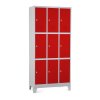Fém szekrény - 9 doboz, 90 x 45 x 195 cm, fix lábakkal, lakathoz zár, piros - ral 3000