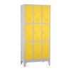 Fém szekrény - 9 doboz, 90 x 45 x 196,5 cm, helyreigazítással, lakathoz zár, sárga - ral 1023