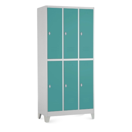 Dulap metalic - 6 cutii, 90 x 45 x 195 cm, picioare fixe, încuietoare pentru lacăt, verde - ral 6033