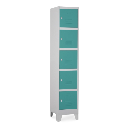 Dulap metalic - 5 cutii, 38 x 45 x 195 cm, picioare fixe, încuietoare pentru lacăt, verde - ral 6033