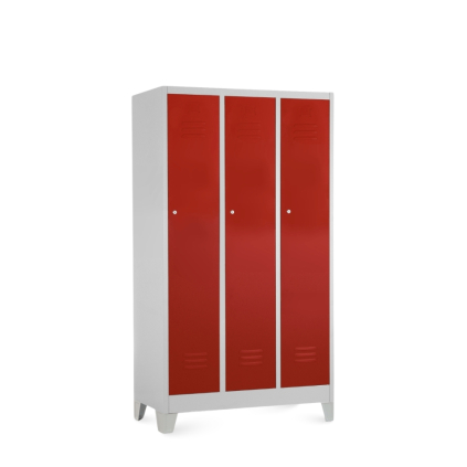 101272 dulap metalic 3 compartimente 90 x 50 x 160 cm picioare fixe incuietoare cilindrica rosu ral 3000