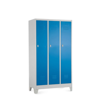 101290 dulap metalic 3 compartimente 90 x 50 x 160 cm picioare fixe incuietoare pentru lacat albastru ral 5012