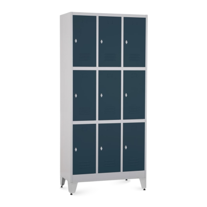 Dulap metalic - 9 cutii, 90 x 45 x 196,5 cm, picioare reglabile, încuietoare pentru lacăt, antracit - ral 7016