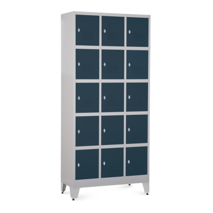 Dulap metalic - 15 cutii, 90 x 40 x 196,5 cm, picioare reglabile, încuietoare pentru lacăt, antracit - ral 7016
