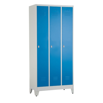 101812 dulap metalic 3 compartimente 90 x 50 x 191 5 cm picioare reglabile incuietoare pentru lacat albastru ral 5012