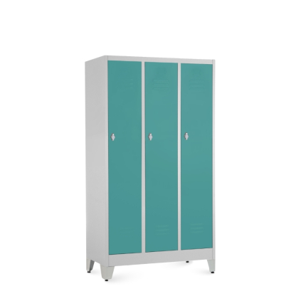 Dulap metalic - 3 compartimente, 90 x 50 x 161,5 cm, picioare reglabile, încuietoare pentru lacăt, verde - ral 6033