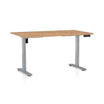Masă înălțime reglabilă OfficeTech B, 140 x 80 cm, picioare gri, stejar kraft
