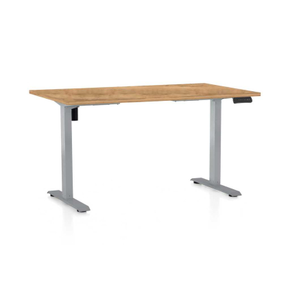 Masă înălțime reglabilă OfficeTech B, 140 x 80 cm, picioare gri, stejar auriu