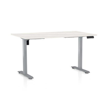 Masă înălțime reglabilă OfficeTech B, 140 x 80 cm, picioare gri, frasin alb