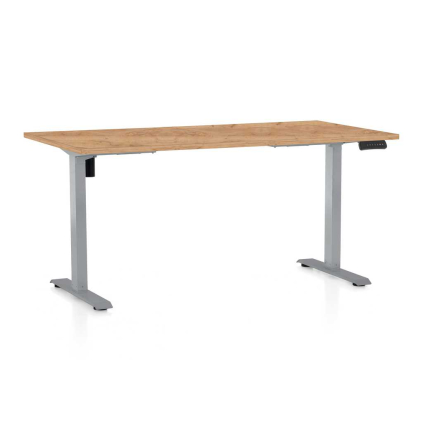 Masă înălțime reglabilă OfficeTech B, 160 x 80 cm, picioare gri, stejar kraft