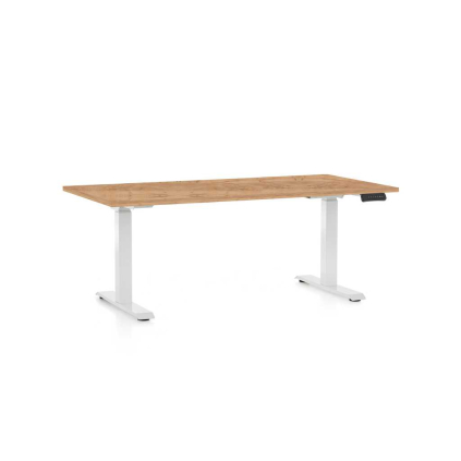 Masă înălțime reglabilă OfficeTech C, 160 x 80 cm, picioare albe, stejar kraft