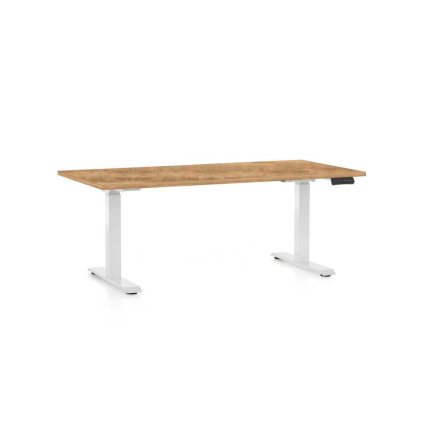 Masă înălțime reglabilă OfficeTech C, 160 x 80 cm, picioare albe, stejar auriu