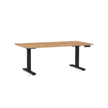 Masă înălțime reglabilă OfficeTech C, 160 x 80 cm, picioare negre, stejar kraft