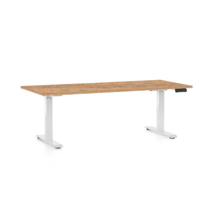 Masă înălțime reglabilă OfficeTech C, 180 x 80 cm, picioare albe, stejar kraft