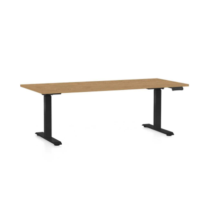 Masă înălțime reglabilă OfficeTech C, 180 x 80 cm, picioare negre, stejar piatra