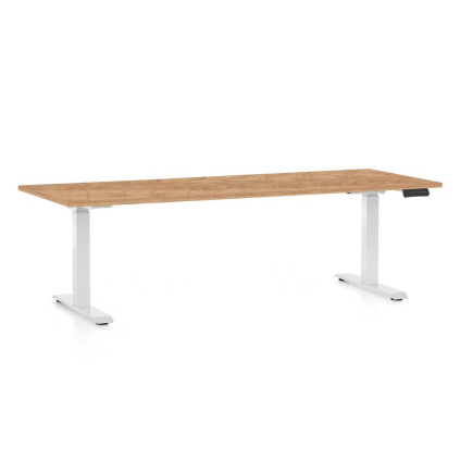 Masă înălțime reglabilă OfficeTech C, 200 x 80 cm, picioare albe, stejar kraft