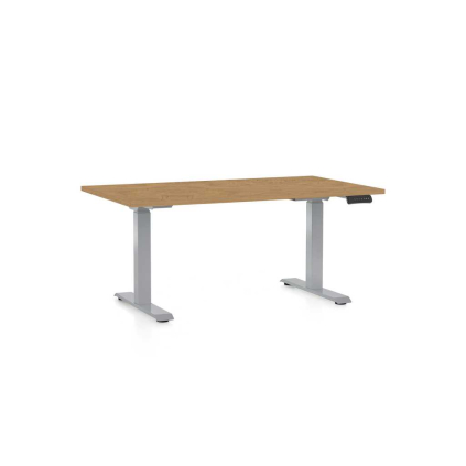 Masă înălțime reglabilă OfficeTech D, 140 x 80 cm, picioare gri, stejar piatra