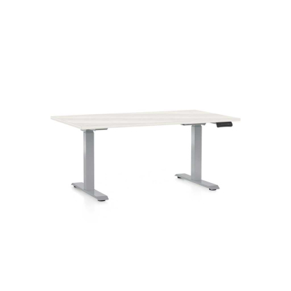 Masă înălțime reglabilă OfficeTech D, 140 x 80 cm, picioare gri, frasin alb