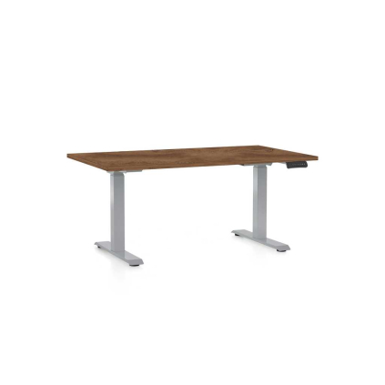 Masă înălțime reglabilă OfficeTech D, 140 x 80 cm, picioare gri, stejar silverjack