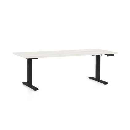 Masă înălțime reglabilă OfficeTech D, 180 x 80 cm, picioare negre, frasin alb