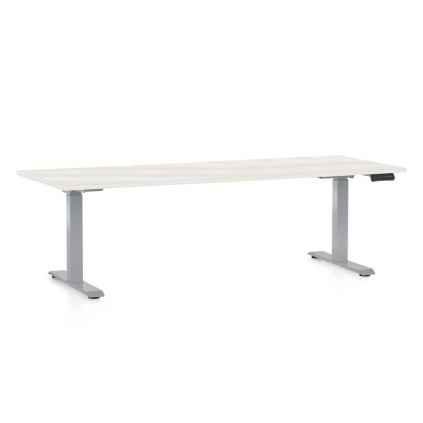 Masă înălțime reglabilă OfficeTech D, 200 x 80 cm, picioare gri, frasin alb
