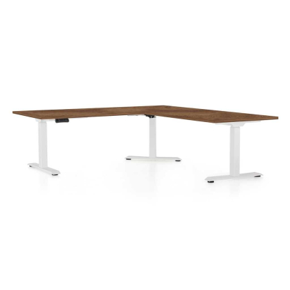 Masă înălțime reglabilă OfficeTech Angle, 180 x 200 cm, picioare albe, stejar silverjack