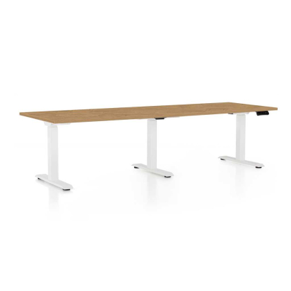 Masă înălțime reglabilă OfficeTech Long, 240 x 80 cm, picioare albe, stejar piatra