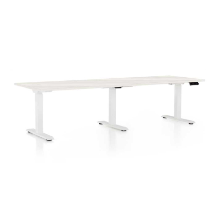 Masă înălțime reglabilă OfficeTech Long, 240 x 80 cm, picioare albe, frasin alb