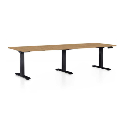 Masă înălțime reglabilă OfficeTech Long, 240 x 80 cm, picioare negre, stejar piatra