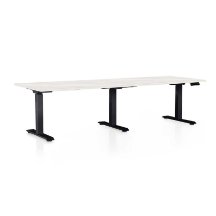 Masă înălțime reglabilă OfficeTech Long, 240 x 80 cm, picioare negre, frasin alb