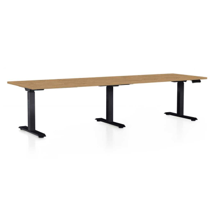 Masă înălțime reglabilă OfficeTech Long, 260 x 80 cm, picioare negre, stejar piatra
