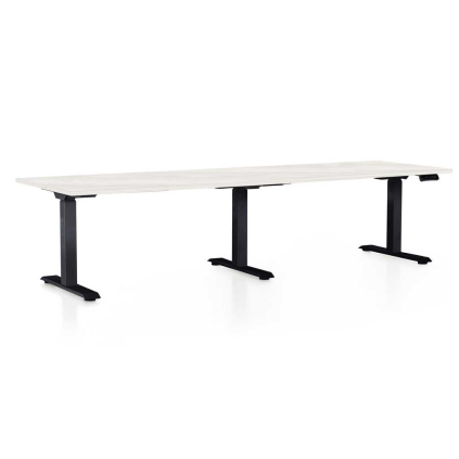 Masă înălțime reglabilă OfficeTech Long, 260 x 80 cm, picioare negre, frasin alb