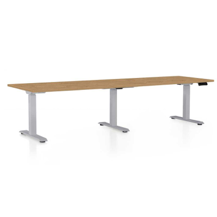 Masă înălțime reglabilă OfficeTech Long, 260 x 80 cm, picioare gri, stejar piatra