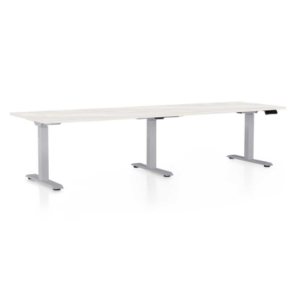 Masă înălțime reglabilă OfficeTech Long, 260 x 80 cm, picioare gri, frasin alb