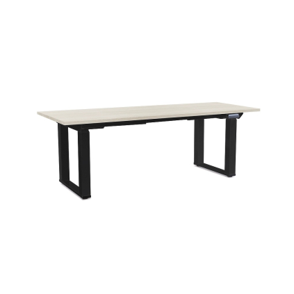 Masă înălțime reglabilă OfficeTech Strong 200 x 80 cm, picioare negre, frasin alb