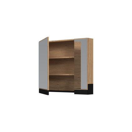 Dulap cu oglindă suspendat Stokes 80 cm, argint / stejar auriu