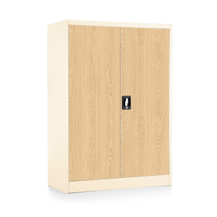 Dulap metalic universal mediu cu imitație de lemn, 90 x 40 x 120 cm, încuietoare cu cilindru, fag / ral 9003