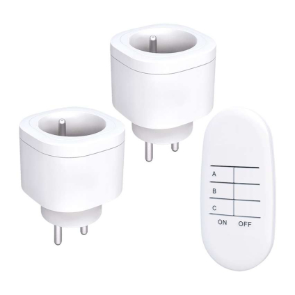 Set DY08 - 2x priză cu telecomandă + întrerupător, learning code, alb