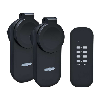 Set DY12 - 2x priză cu telecomandă + întrerupător, learning code, negru