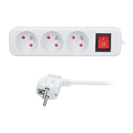 Prelungitor 3 prize – 5m, întrerupător, 3x1,5, alb
