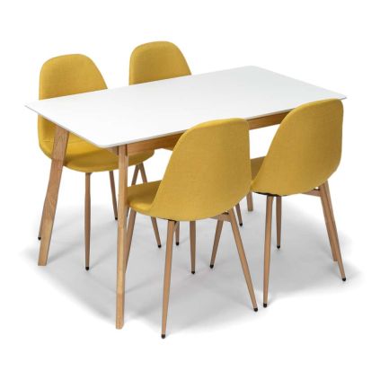 Set masă și scaune Kelibia 4+1, alb / galben