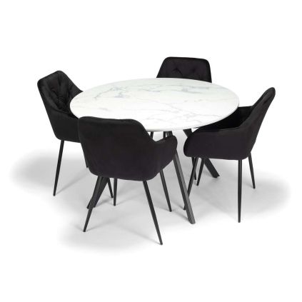 Set masă și scaune Caletta 4+1, alb / negru