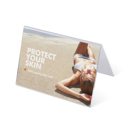 Suport din plexiglas tip A în format A5 lățime, transparent